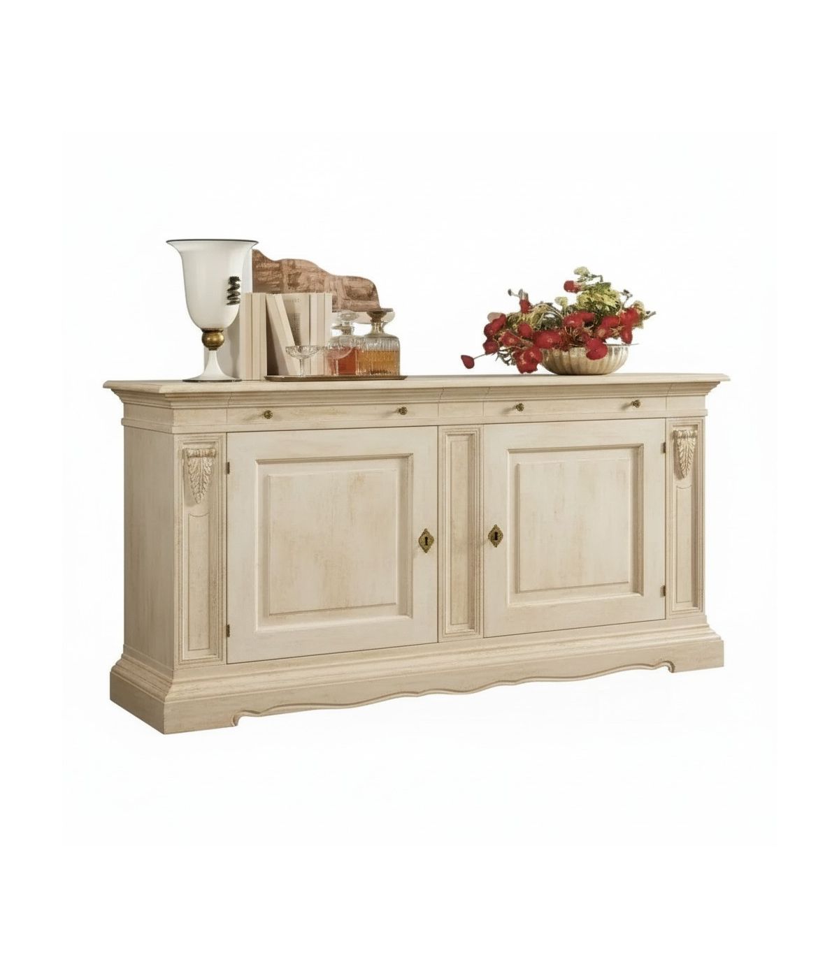 Madia credenza 2 ante arte povera legno bianco anticato 214x53x123