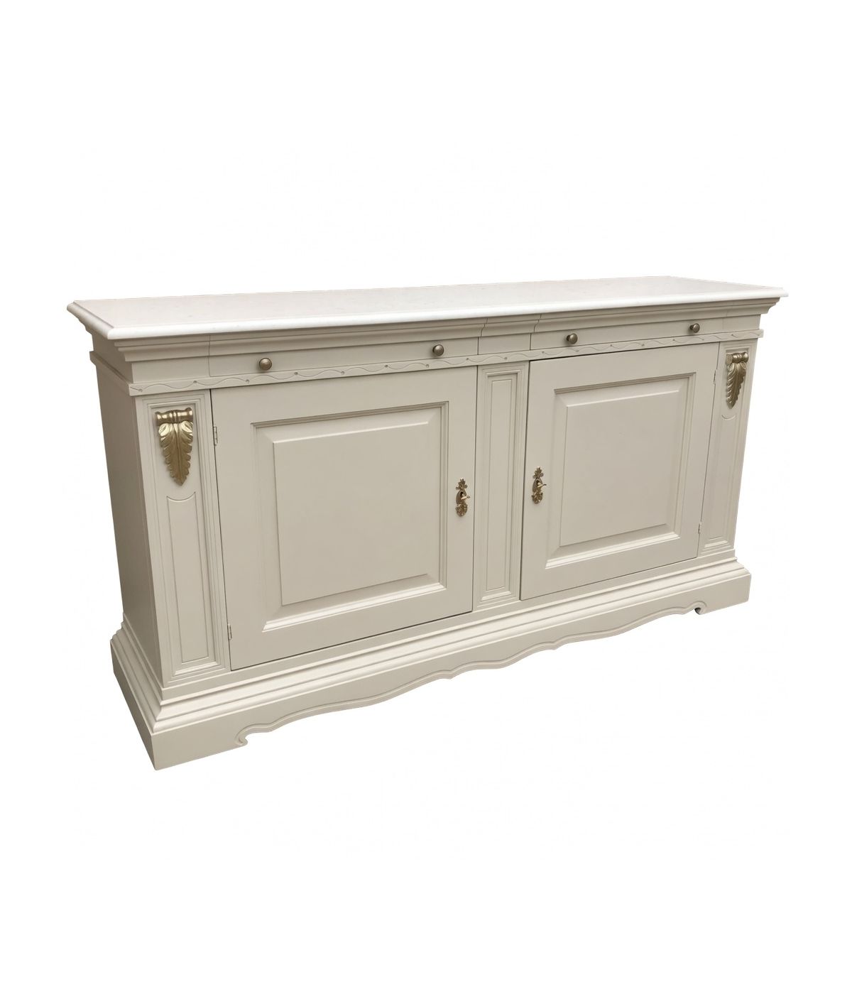 Madia credenza 2 ante arte povera legno bianco e oro 214x53x123