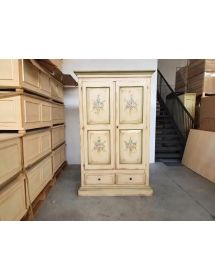 ARMADIO 2 PORTE IN LEGNO SHABBY AVORIO ANTICATO VERDE DECORI 125X61...