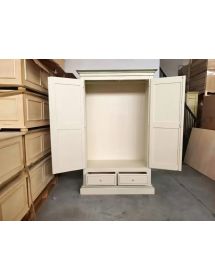 ARMADIO 2 PORTE LEGNO SHABBY AVORIO DECORATO FILO VERDE 125X61X200