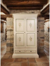 ARMADIO 2 PORTE LEGNO SHABBY AVORIO DECORATO FILO VERDE 125X61X200