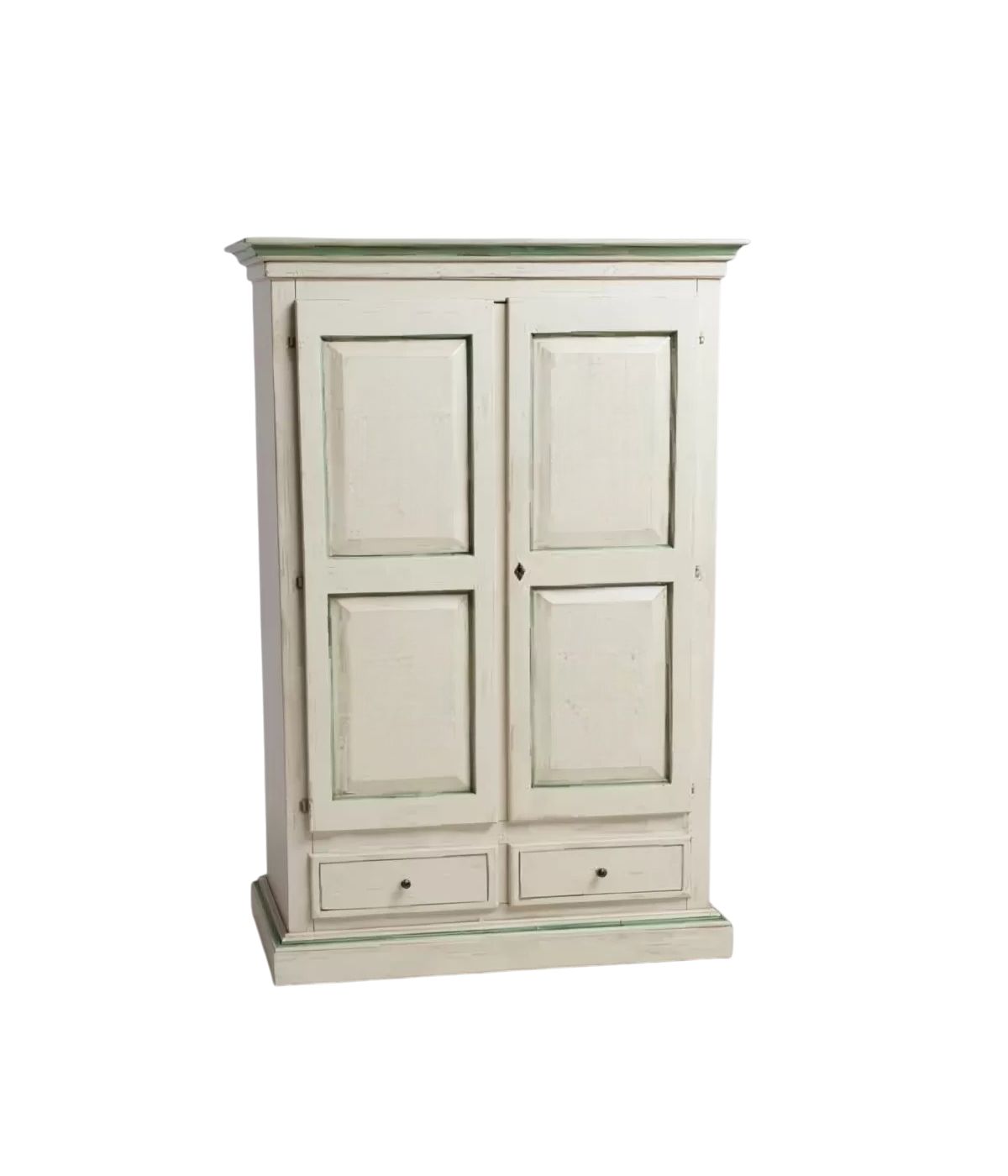 ARMADIO 2 PORTE LEGNO SHABBY BIANCO PATINATO FILO VERDE 125X61X200