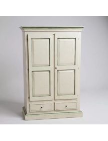 ARMADIO 2 PORTE LEGNO SHABBY BIANCO PATINATO FILO VERDE 125X61X200