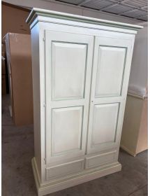 ARMADIO 2 PORTE LEGNO SHABBY BIANCO PATINATO FILO VERDE 125X61X200