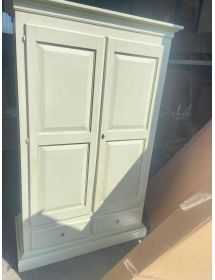 ARMADIO 2 PORTE LEGNO SHABBY BIANCO PATINATO FILO VERDE 125X61X200