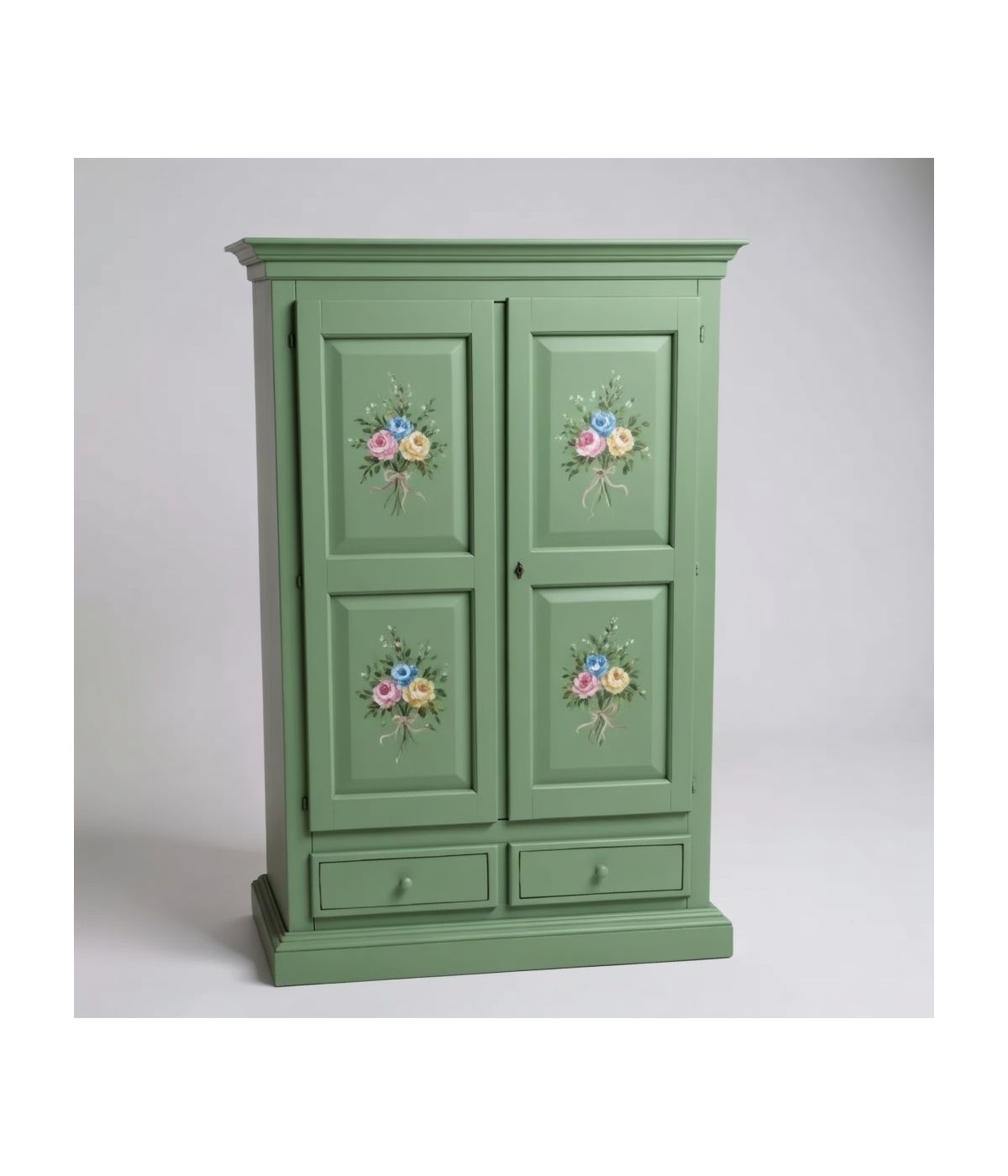 ARMADIO 2 PORTE LEGNO VERDE SALVIA CON DECORI 125X61X200