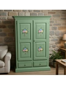 ARMADIO 2 PORTE LEGNO VERDE SALVIA CON DECORI 125X61X200