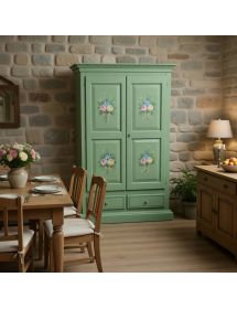 ARMADIO 2 PORTE LEGNO VERDE SALVIA CON DECORI 125X61X200