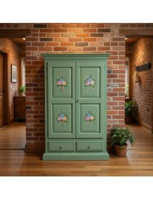 ARMADIO 2 PORTE LEGNO VERDE SALVIA CON DECORI 125X61X200