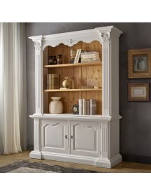 Libreria 2 porte legno massello shabby bianco naturale 164x53x225