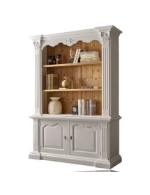 Libreria 2 porte legno massello shabby bianco naturale 164x53x225