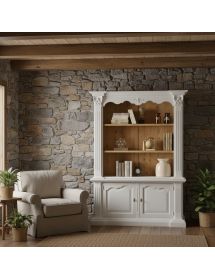 Libreria 2 porte legno massello shabby bianco naturale 164x53x225