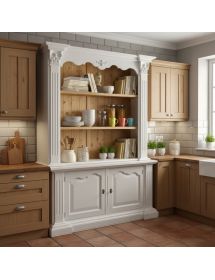 Libreria 2 porte legno massello shabby bianco naturale 164x53x225