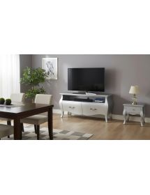 Mobile Porta Tv Bombato Legno Shabby Bianco 141x45x62