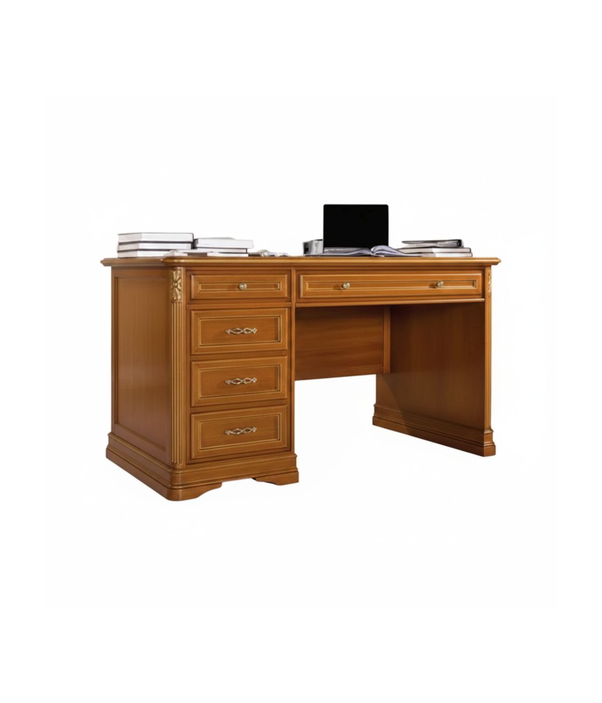 SCRIVANIA 6 CASSETTI IN LEGNO TINTA NOCE L.140 P.85 H.82