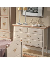 MOBILI 2G - COMO 4 CASSETTI BIANCO FILO ROSA IN LEGNO