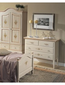 MOBILI 2G - COMO 4 CASSETTI BIANCO FILO ROSA IN LEGNO