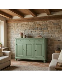 Madia Credenza arte povera Legno 3 Porte verde salvia 150x43x98