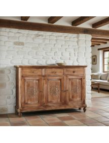 MADIA CREDENZA 3 PORTE LEGNO ARTE POVERA NOCE CONSUMATO 104X43X98