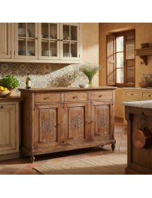 MADIA CREDENZA 3 PORTE LEGNO ARTE POVERA NOCE CONSUMATO 104X43X98