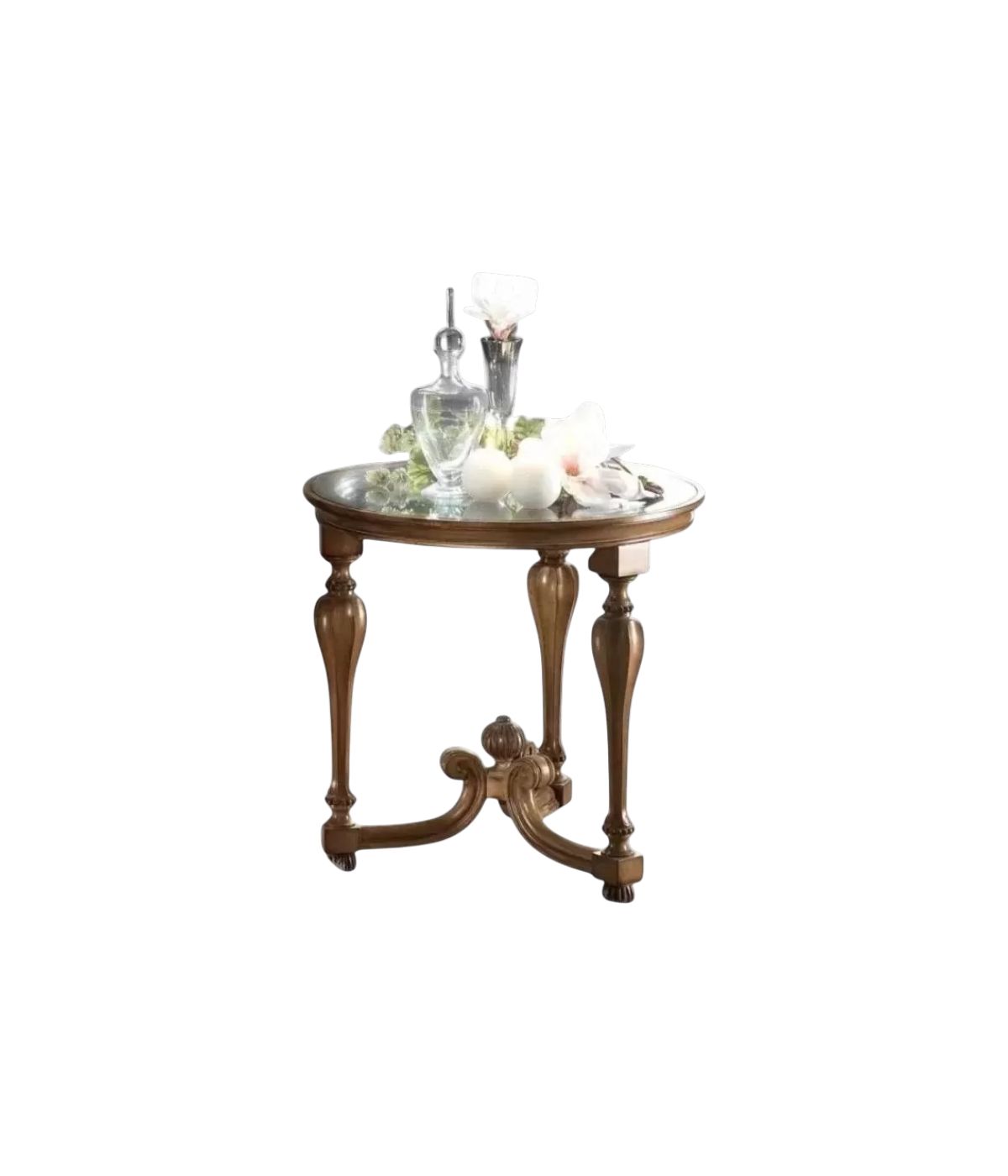 MOBILI 2G - Tavolino rotondo classico legno piano vetro bassano 62X62x60 vista frontale