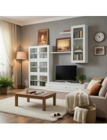 Parete attrezzata classica in legno bianco 265x36/60x230