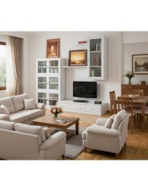 Parete attrezzata classica in legno bianco 265x36/60x230