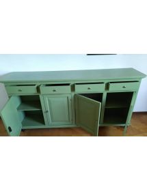Madia Credenza arte povera Legno 4 Porte verde salvia 196x43x98