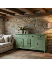 Madia Credenza arte povera Legno 4 Porte verde salvia 196x43x98