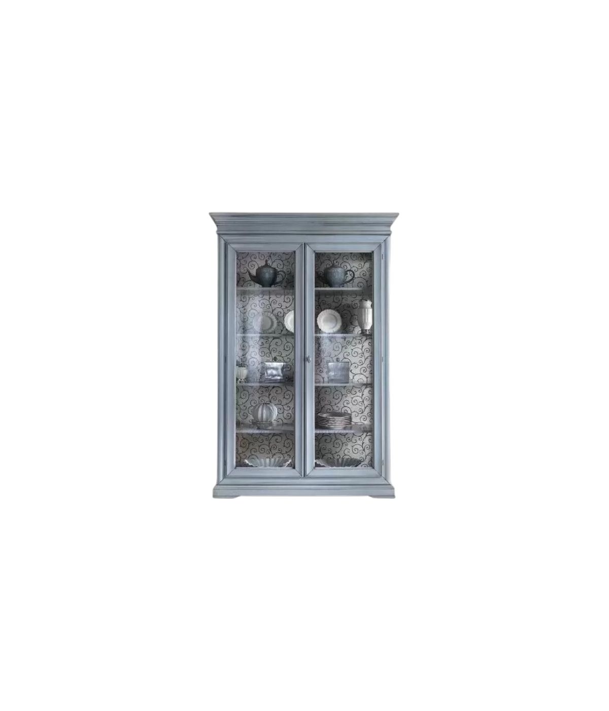 VETRINA 2 PORTE SHABBY CHIC AZZURRO IN LEGNO L.145 x P.50 H.215