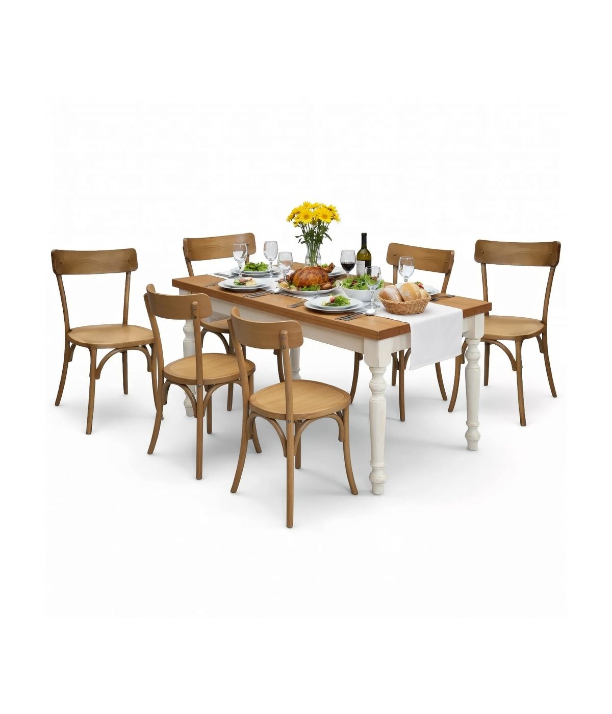 Set tavolo shabby gamba tornita 100x70 120x80 130x85 140x80 160x85 allungabile con 4/6 sedie design