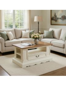 TAVOLINO CLASSICO SHABBY LEGNO BIANCO NOCE GRANO 125X75X60