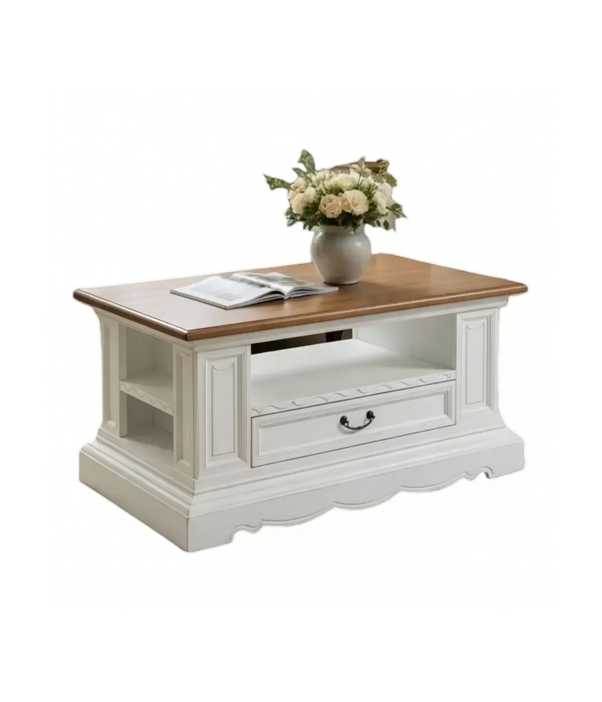 TAVOLINO CLASSICO SHABBY LEGNO BIANCO NOCE GRANO 125X75X60