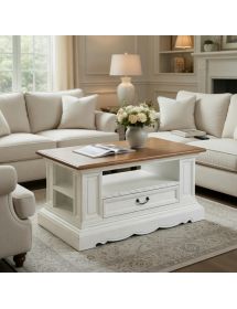 TAVOLINO CLASSICO SHABBY LEGNO BIANCO NOCE GRANO 125X75X60