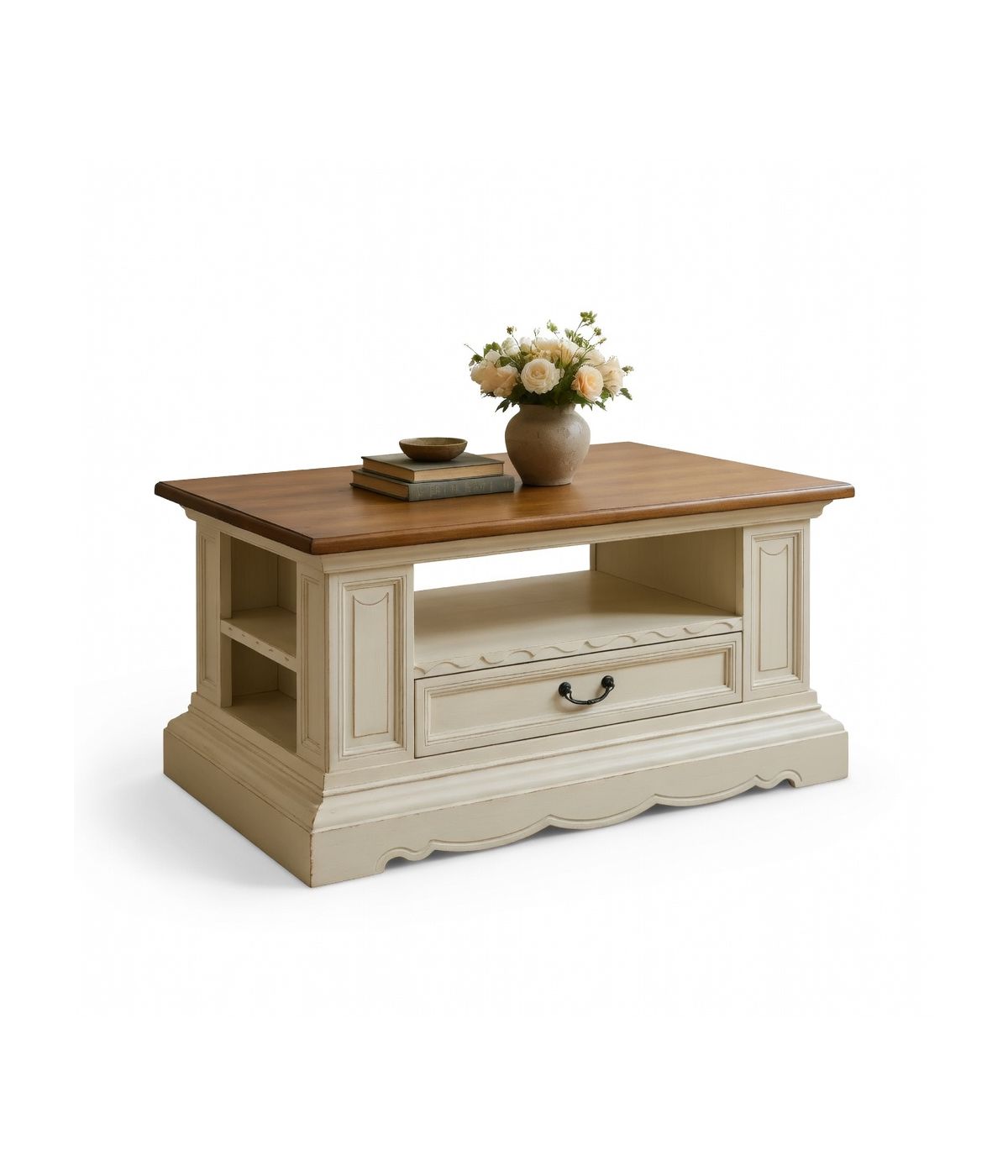 TAVOLINO CLASSICO SHABBY LEGNO AVORIO NOCE GRANO 125X75X60