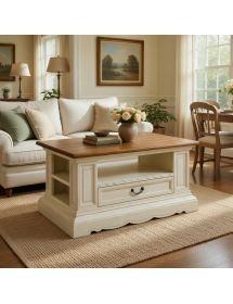 TAVOLINO CLASSICO SHABBY LEGNO AVORIO NOCE GRANO 125X75X60