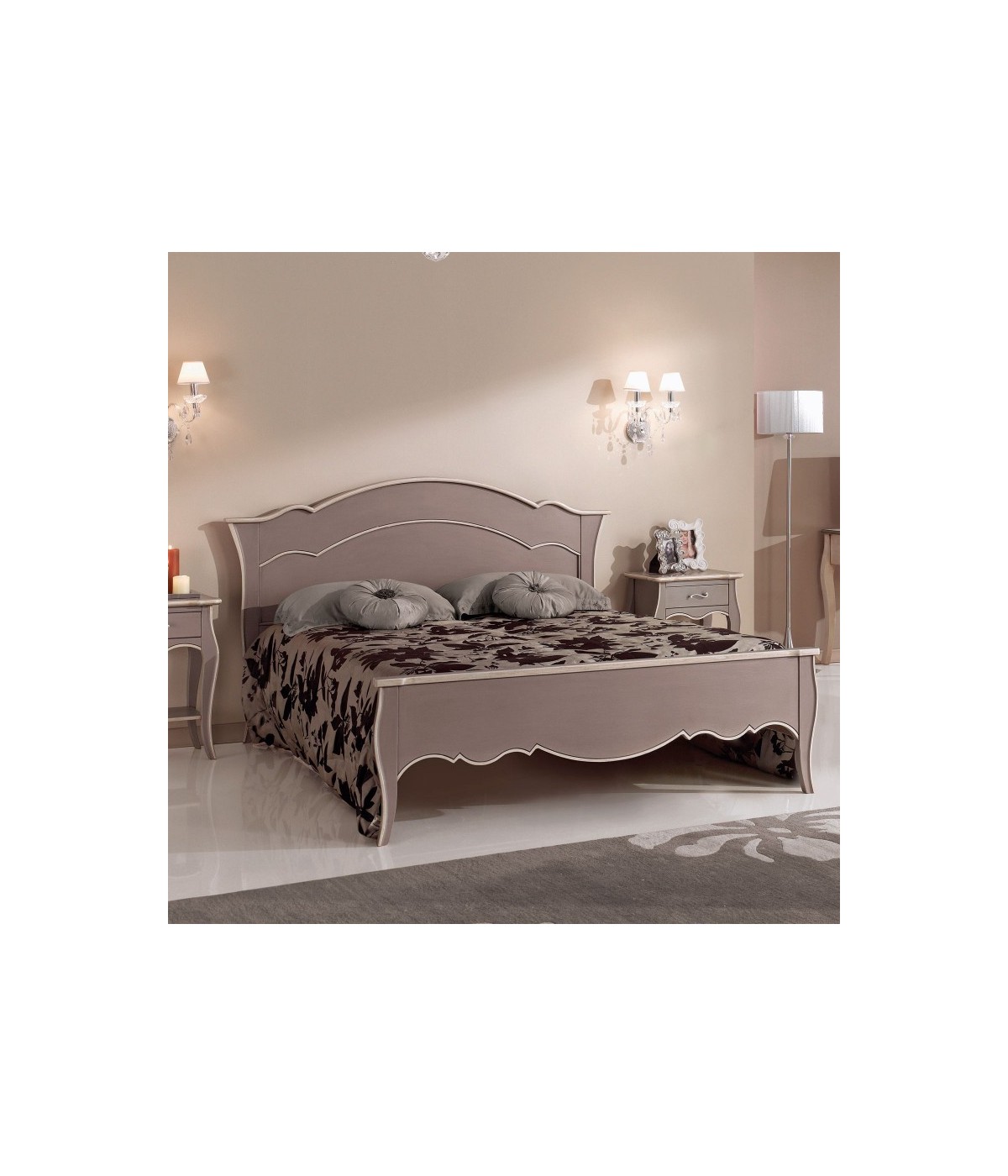 MOBILI 2G - LETTO SAGOMATO MATRIMONIALE BICOLORE TORTORA IN LEGNO