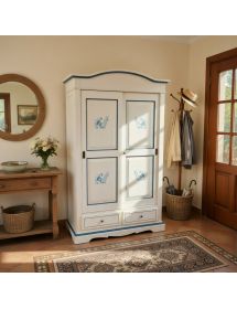 Armadio 2 ante scorrevoli legno shabby bianco anticato pavoncella 122X59X200