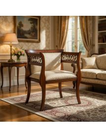 POLTRONA IMBOTTITA LEGNO MASSELLO INTAGLIATA FREGI 69x43x78