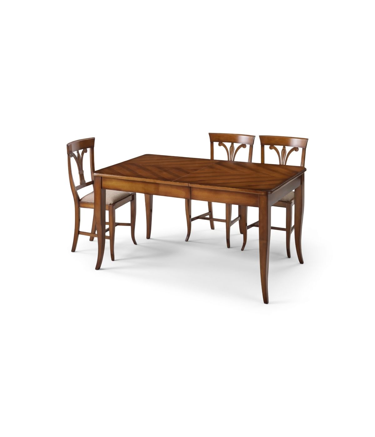 Set tavolo classico allungabile Legno noce spinapesce 160x90x78 con 6 sedie imbottite