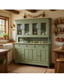 Cristalliera 4 porte legno shabby verde salvia consumato 196X43X208