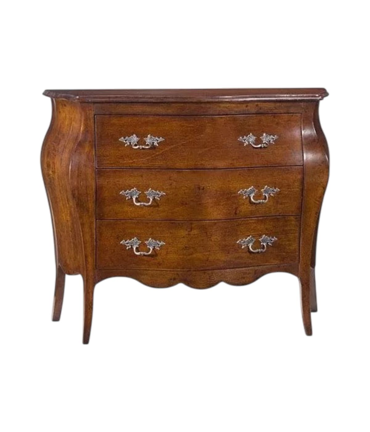 Comò classico bombato legno 3 cassetti tinta noce bassano 105x42x85