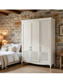 Armadio classico 3 porte paglia di vienna Legno bianco shabby 190x6...