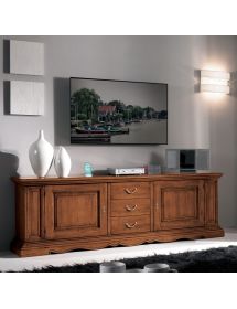 Porta tv 2 porte 3 cassetti classico legno tinta noce 209X43x67