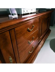 Porta tv 2 porte 3 cassetti classico legno tinta noce 209X43x67