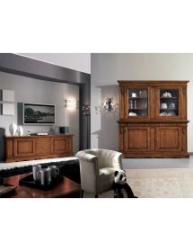 Porta tv 2 porte 3 cassetti classico legno tinta noce 209X43x67