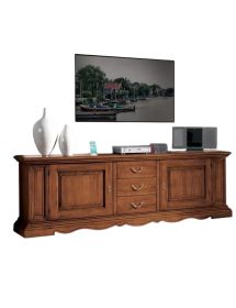 Porta tv 2 porte 3 cassetti classico legno tinta noce 209X43x67