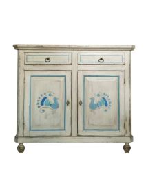 MADIA CREDENZA 2 PORTE IN LEGNO SHABBY CHIC BIANCO CONSUMATO 103X43X98