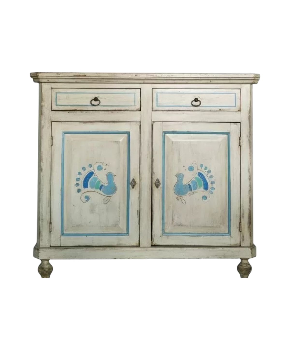 MADIA CREDENZA 2 PORTE IN LEGNO SHABBY CHIC BIANCO CONSUMATO 103X43X98