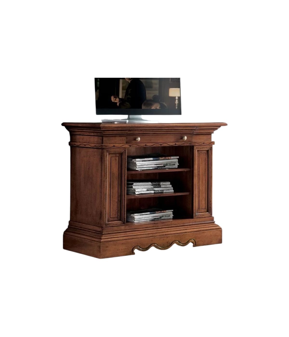 Porta tv 1 cassetto classico legno tinta noce 104X48x83
